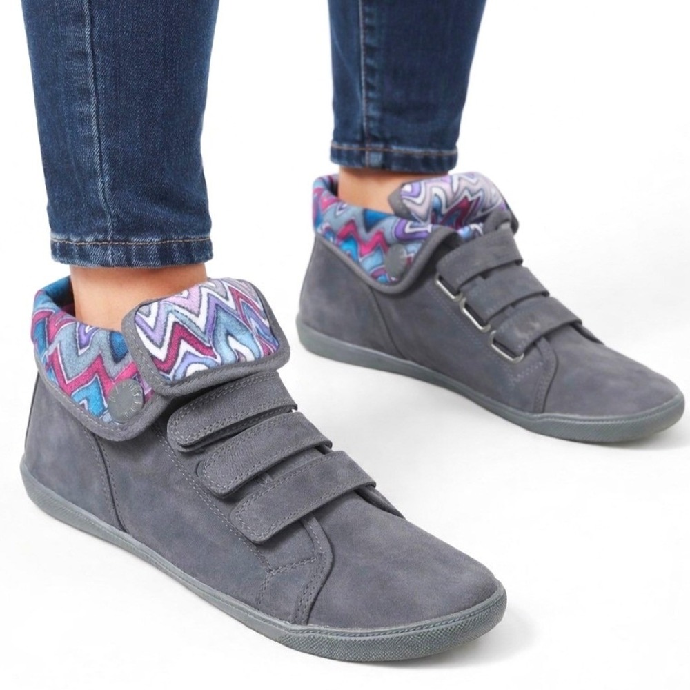 Blowfish Malibu Grey Faux Suede Chevron Fold Over High Top Sneaker Womens Size 7